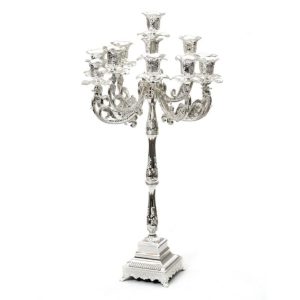 SILVER PLATED SQUARE BASE 11 BRANCH CANDLESTICKS  61 CM.