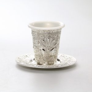 SILVER PLATE/PLASTIC FILIFREE KIDUSH CUP WITH SAUCER