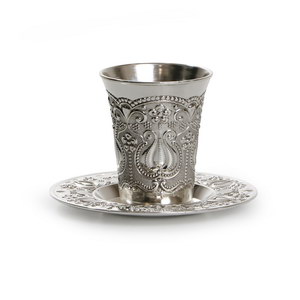 SILVER PLATED POMEGRANATE KIDUSH CUP WITH SAUCER