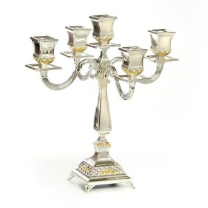 SILVER/GOLD PLATED  LACQUER 5 BRANCH CANDLESTICKS 30 CM.