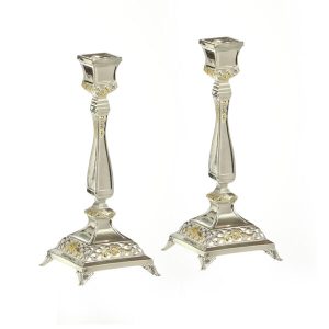 SILVER/GOLD PLATED LACQUER PR. CANDLESTICKS 17 CM.