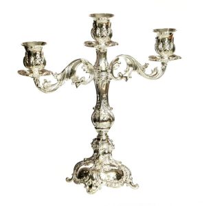 SILVER PLATED ELEGANT 3 BRANCH CANDLESTICKS 30 CM.