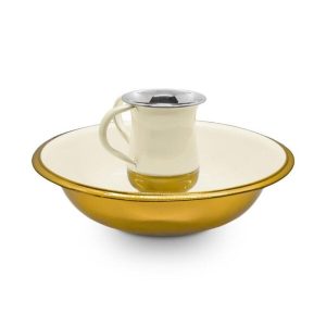 GOLDEN STAINLESS STEEL/CREAM ENAMEL BOWL/NETILAT YADYIM CUP