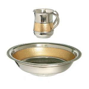 STAINLESS STEEL/GOLD STRIPE SET OF BOWL/NETILAT YADYIM CUP