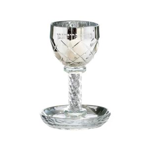 CRYSTAL/SPARKS "BORE PERI" KIDUSH CUP/STEM/SAUCER