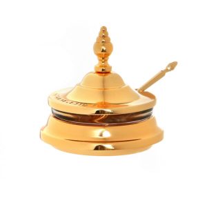 GLASS/GOLD PLATED HONEY DISH /SPOON 9/8 CM.