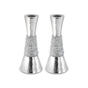 HAMMERD ALUMINIUM/SILVERED STONES CANDLESTICKS 17 CM.