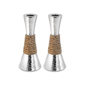 HAMMERD ALUMINIUM/GOLDEN STONES CANDLESTICKS 17 CM.