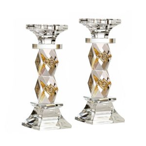 CRYSTAL/GOLD PR. CANDLESTICKS 17 CM