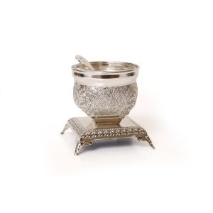 OPEN FILIGREE SALT DISH. & SPOON SP.