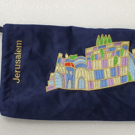 JERUSALEM EMBROIDERY NAVY VELVET SHOFAR BAG