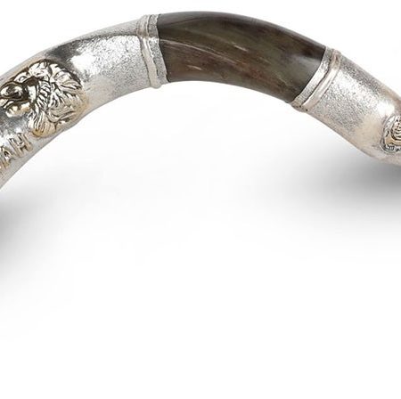 S "LION OF JUDAH" YEMENITE LARGE SHOFAR ON STAND