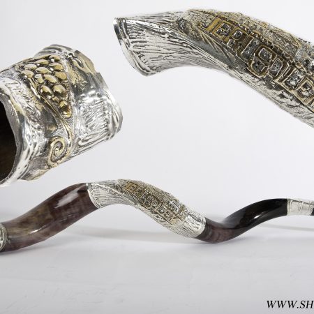 S JERUSALEM/GRAPES YEMENITE MEDIUM SHOFAR ON STAND
