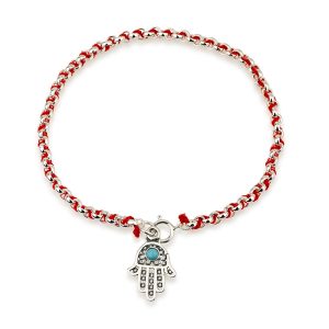 S RED STRING KABBALAH HAMSA/TURQUOISE STONE BRACELET