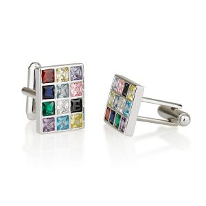 S ZIRCON STONES COLORFUL BREASTPLATE PAIR OF CUFFLINKS
