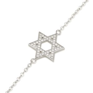 S ZIRCON STONES WHITE STAR OF DAVID BRACELET