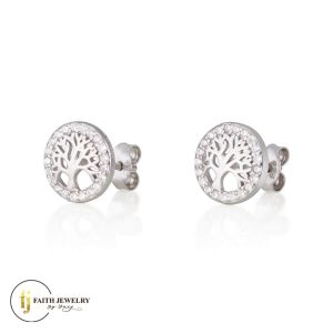 S/WHITE ZIRCONES "TREE OF LIFE" PR.EARINGS