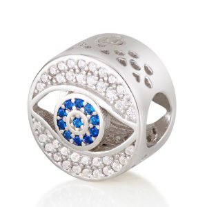 S ZIRCON STONES WHITE/BLUE EYE BRACELET CHARM