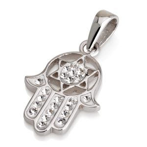 S CRYSTAL STONES HAMSA+STAR OF DAVID PENDANT