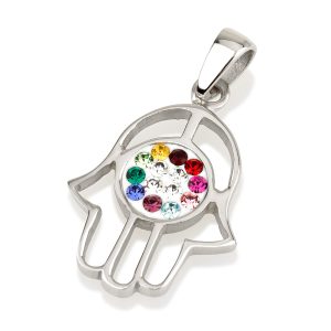 S CRYSTAL STONES TONES HAMSA PENDANT