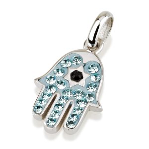 S CRYSTAL STONES HAMSA+STAR OF DAVID PENDANT