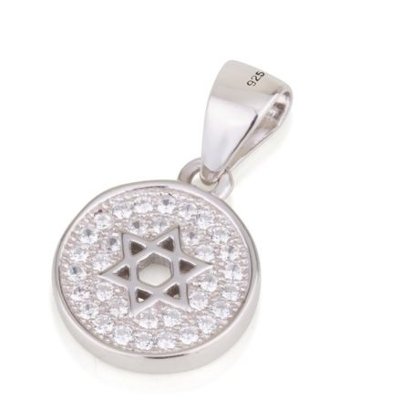 S ZIRCON STONES STAR OF DAVID IN CIRCLE PENDANT