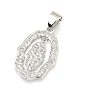 S ZIRCON STONES WHITE HAMSA PENDANT