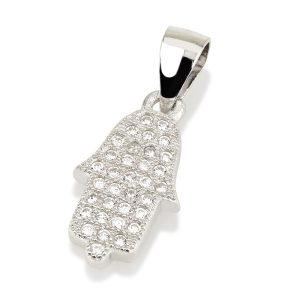 S ZIRCON STONES WHITE HAMSA PENDANT