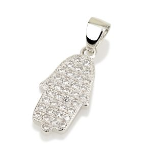 S ZIRCON STONES WHITE HAMSA PENDANT