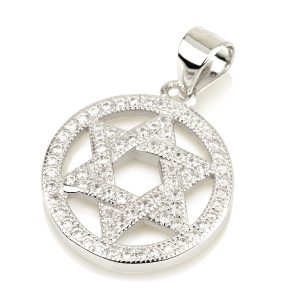 S FULL ZIRCON STONES STAR OF DAVID IN CIRCLE PENDANT