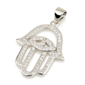 S ZIRCON STONES WHITE HAMSA PENDANT
