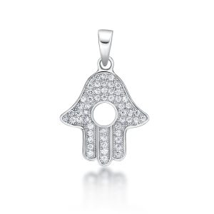 S ZIRCON STONES WHITE HAMSA PENDANT
