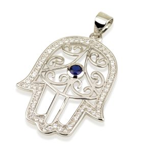 S ZIRCON STONES WHITE HAMSA PENDANT