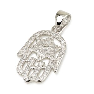S ZIRCON STONES WHITE STAR OF DAVID IN HAMSA PENDANT