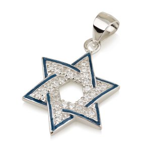 S ZIRCON STONES BLUE STRIPS STAR OF DAVID PENDANT