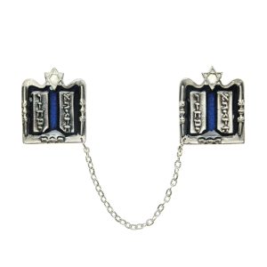 SILVER PLATED/BLUE ENAMEL COMMANDMENTS/D.STAR TALLIT CLIPS