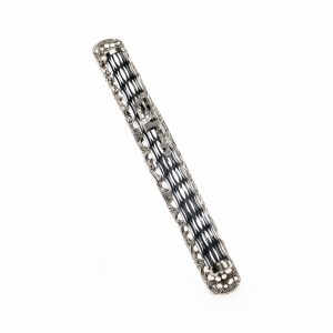 SILVER PLATED/BLACK SPIRAL FILIGREE BACK  MEZUZAH 15 CM.