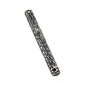SILVER PLATED/BLACK SPIRAL FILIGREE BACK  MEZUZAH 15 CM.